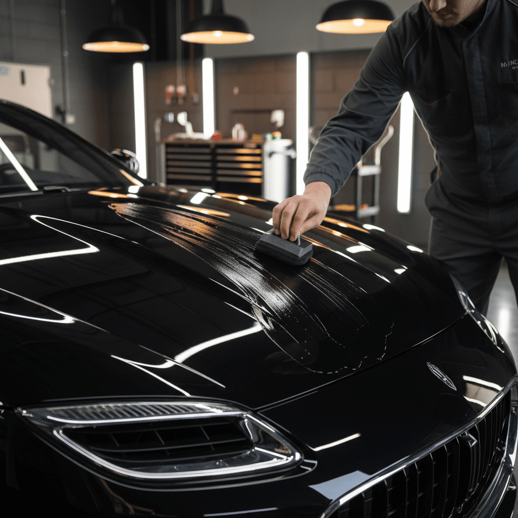 Ceramic coating application on vehicle hood